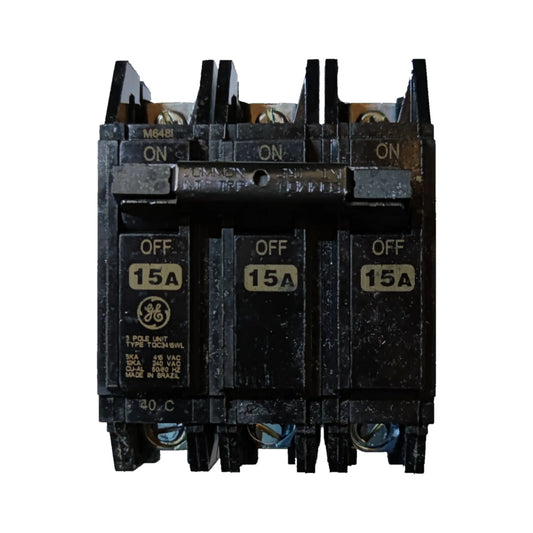 GE 15A Circuit Breaker 3 Pole with three switches for reliable electrical protection