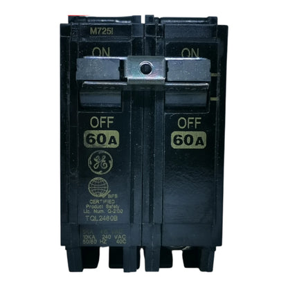 GE 60A Circuit Breaker 2 Pole Single Phase with clear on-off indicators and durable construction