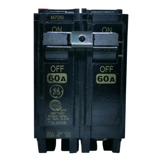 GE 60A Circuit Breaker 2 Pole Single Phase with clear on-off indicators and durable construction