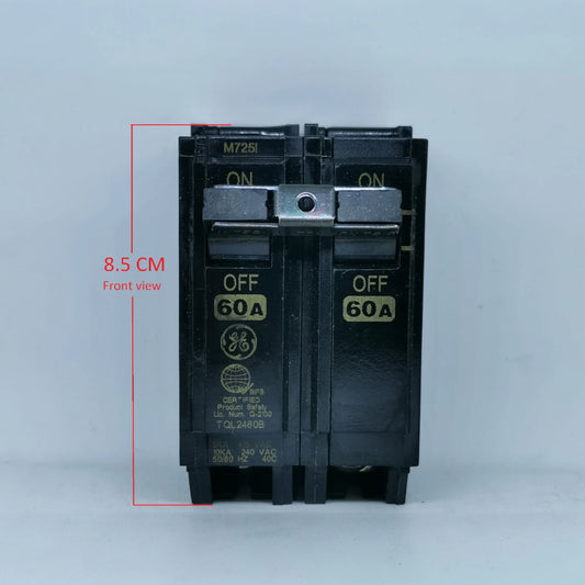 GE 60A Circuit Breaker 2 Pole Single Phase with clear on and off indicators
