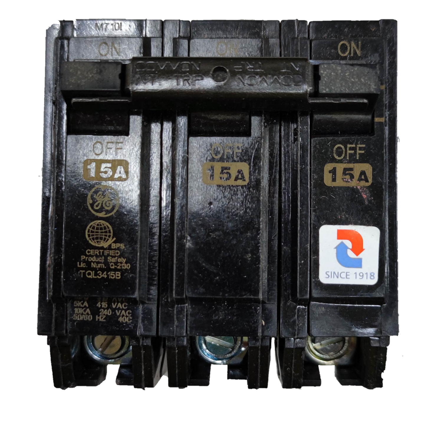 GE circuit breaker 15 amp 3 pole with toggle switches for electrical panel protection