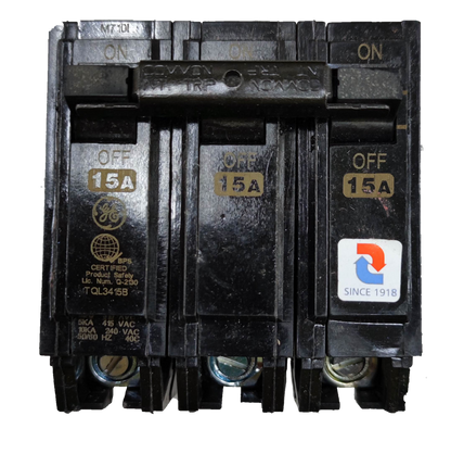 GE circuit breaker 15 amp 3 pole with toggle switches for electrical panel protection