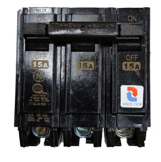 GE circuit breaker 15 amp 3 pole with toggle switches for electrical panel protection