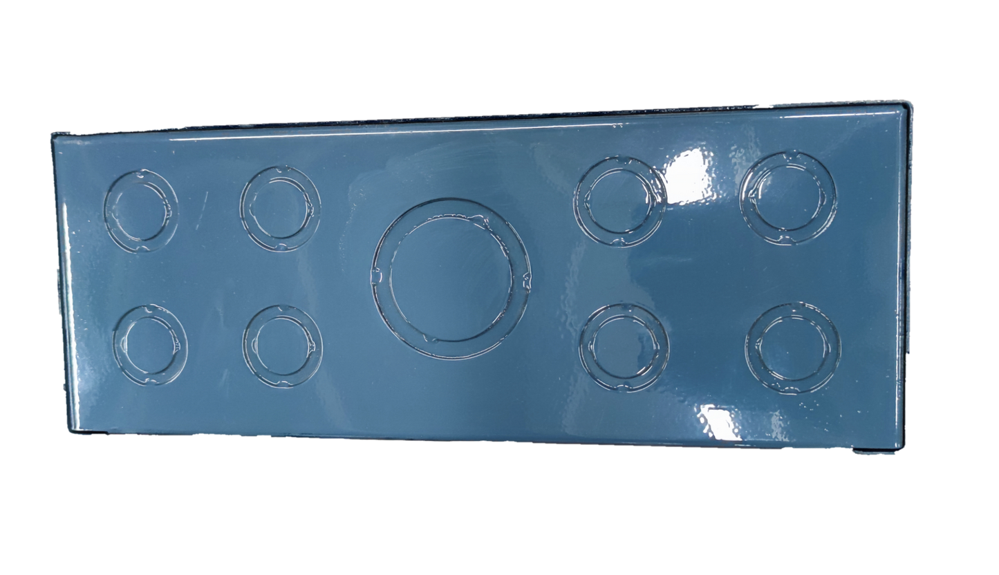 Blue electrical panel board cover for Panel Board 4 Branches 2Pole GE TQL with circular cutouts