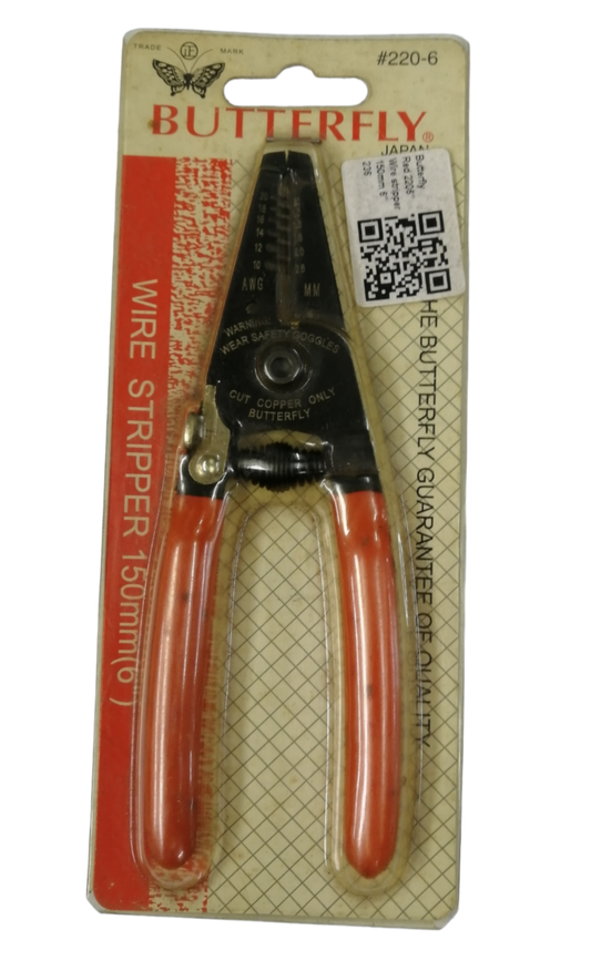 Butterfly brand 150mm electrical wire stripping tool with red handles in packaging by Electx Electrical Supply