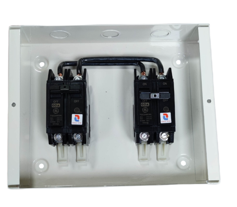 GE and Koten 2 pole single phase transfer switch electrical circuitry component in metal enclosure