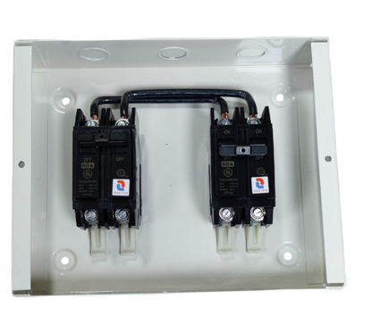 GE and Koten 2 pole single phase transfer switch electrical circuitry component in metal enclosure