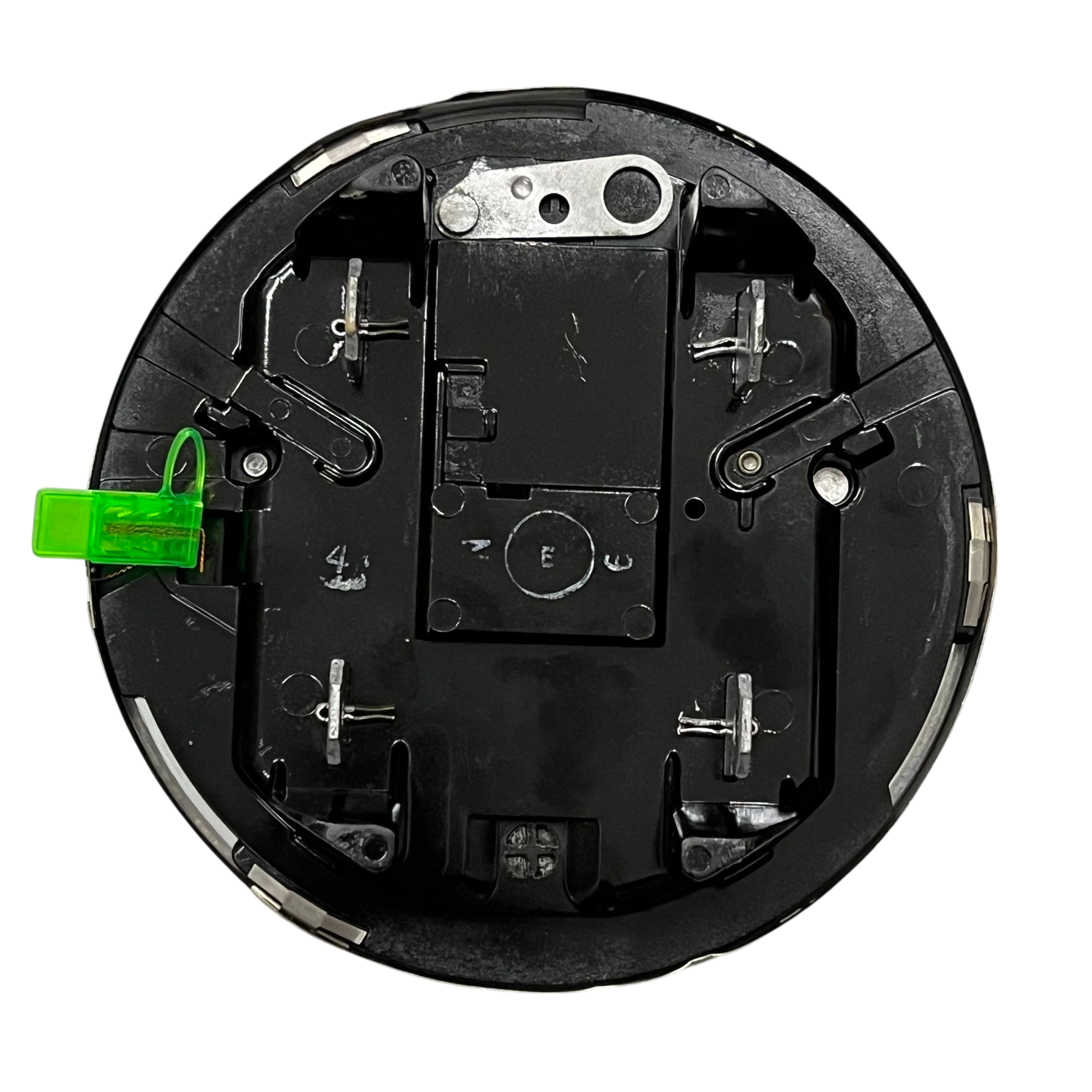 GE 2 Wire CL100 I70-S 4 Jaws Analog Meter rear black housing with four metal jaws and green pull tab
