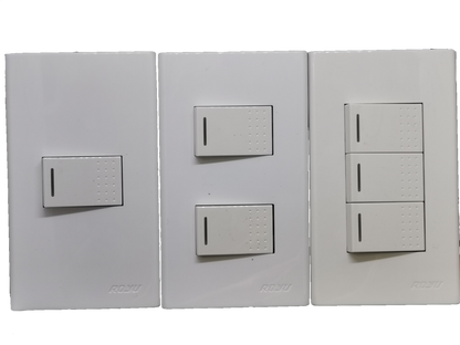 Royu 1 gang 1 way switch with plate and double and triple switch panels in white finish