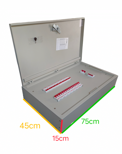 Himel 100A 2 pole circuit breaker panel with open metal enclosure showing breaker switches
