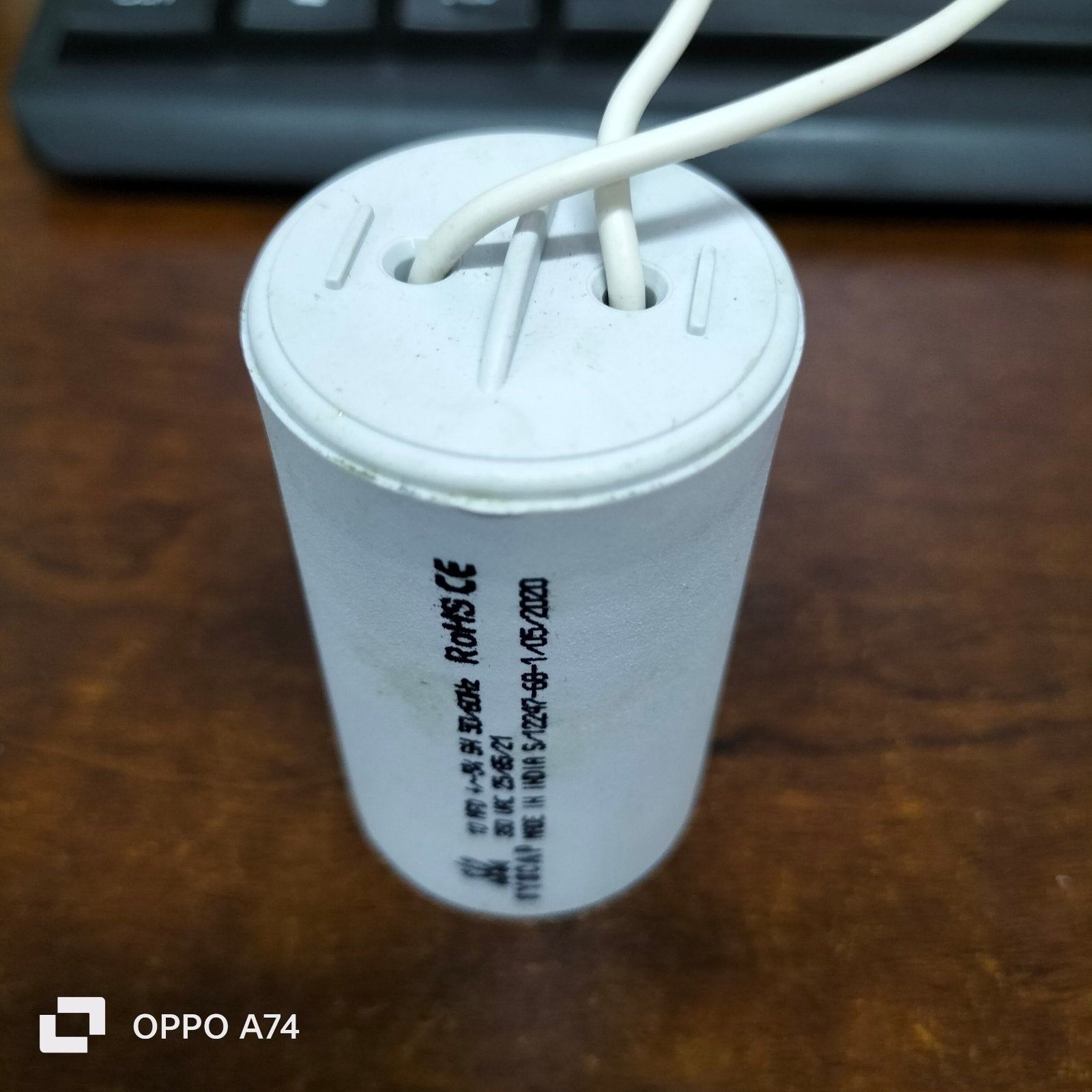 Syscap 10MFD Motor Running Capacitor white cylindrical electrical component with wires