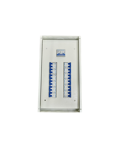 125A 2 pole panel board electrical circuitry part with multiple switches and white metal casing