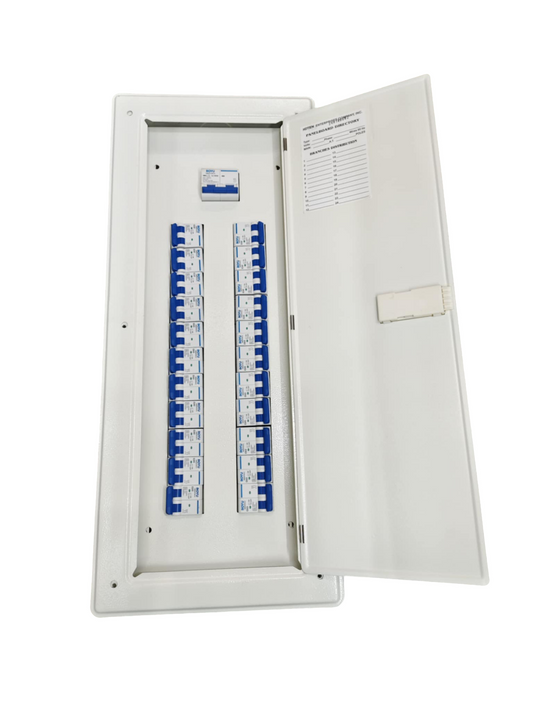 Royu 125A panel board 2 pole electrical distribution board with white metal casing and multiple circuit breakers