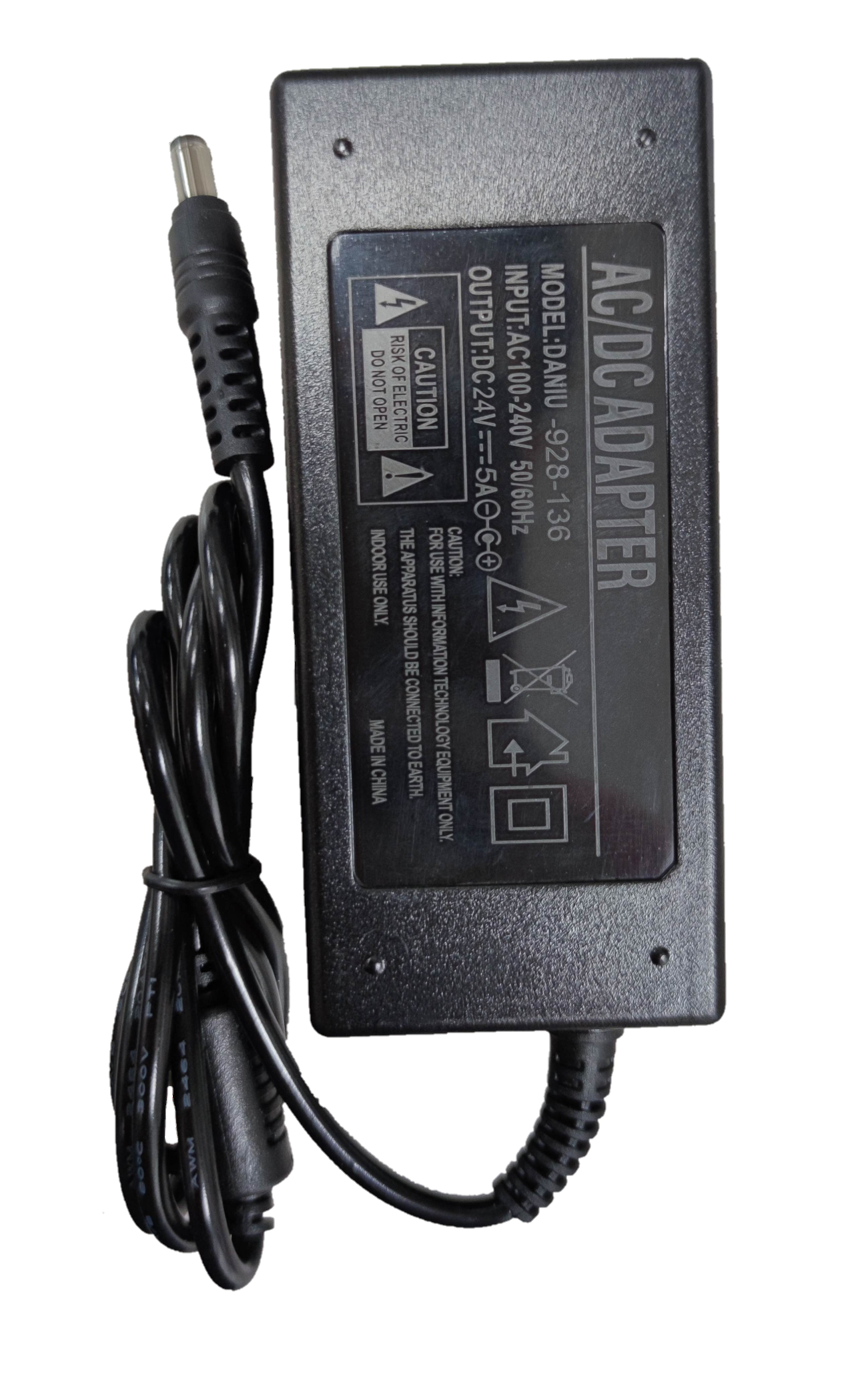 Grippes 24 volt 5 amp switching power supply black AC DC adapter with attached power cable