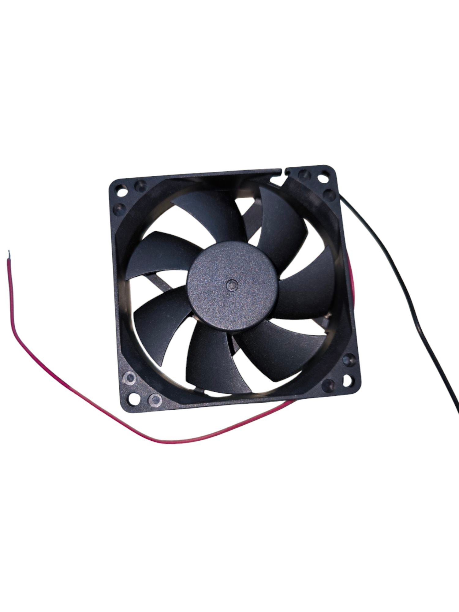 Black 24V DC box fan exhaust fan with seven blades and power wires for ventilation