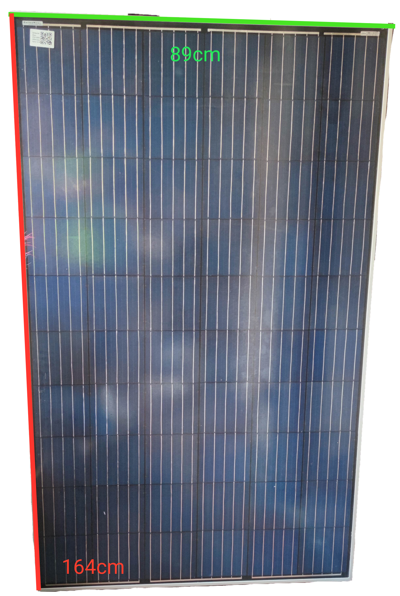 ZwitseRise 250W Solar Panel 1640 x 992 x 40 mm with blue photovoltaic cells and white frame