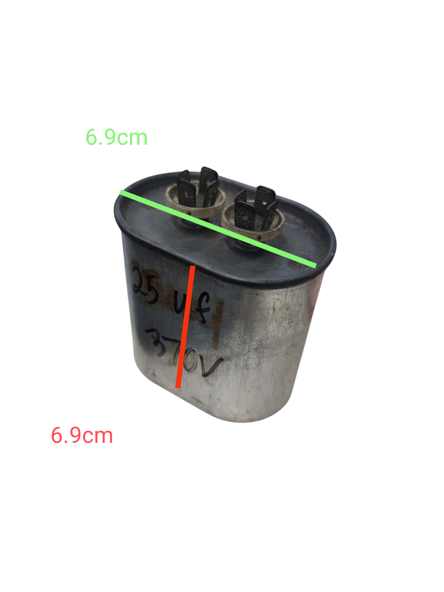 Sprague 25uF 370V Motor Capacitor with metal casing and dual terminal connectors