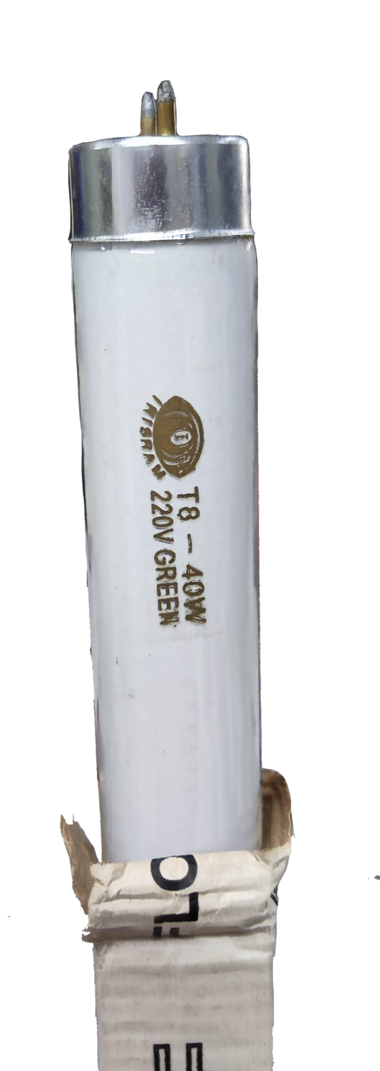 Irisram 36W T8 green fluorescent tube with metal ends and white glass body