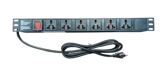 Grippes 6 gang power distribution unit with on off switch and six universal power outlets black