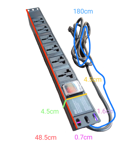 Grippes 6 gang power distribution unit with six universal outlets and 180cm power cord