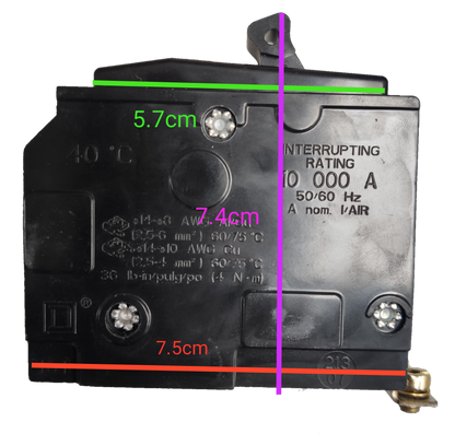 Square D Circuit Breaker 30A 2 Pole QOB black electrical component with labeled dimensions