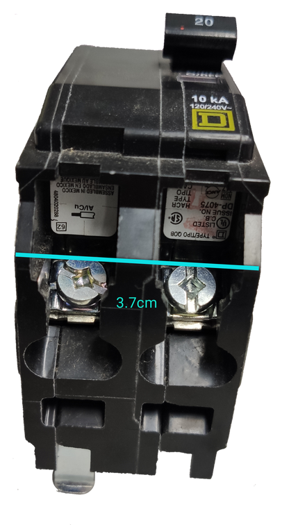 Square D Circuit Breaker 30A 2 Pole QOB with black switch and metal terminal screws