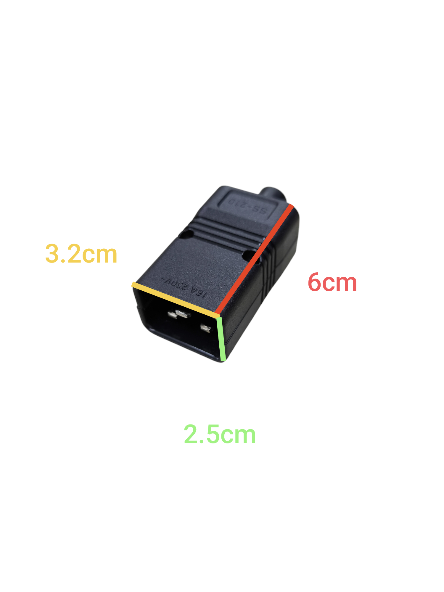 Black Computer Power Plug C20 adapter with dimensions 6 cm by 3.2 cm by 2.5 cm from China