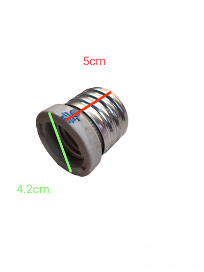Kopez E40 to E27 bulb adapter showing metal and ceramic base with size measurements