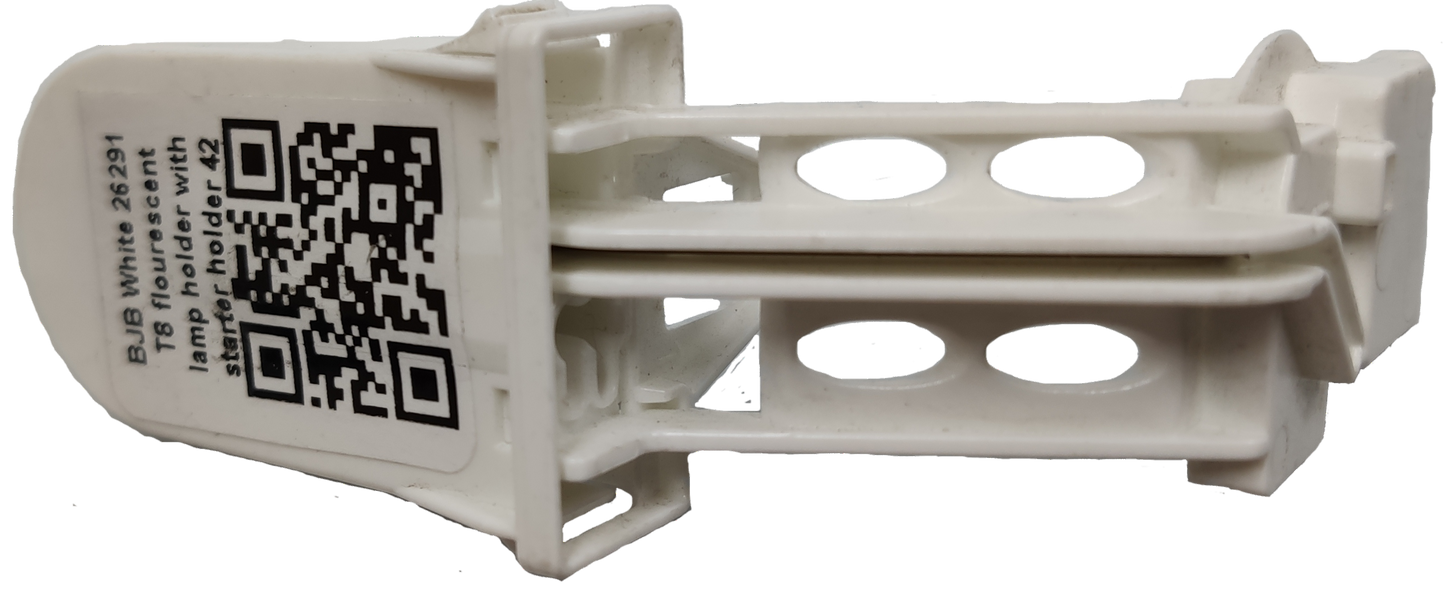 BJB white plastic fluorescent tube holder T8 for lighting installation and accessories