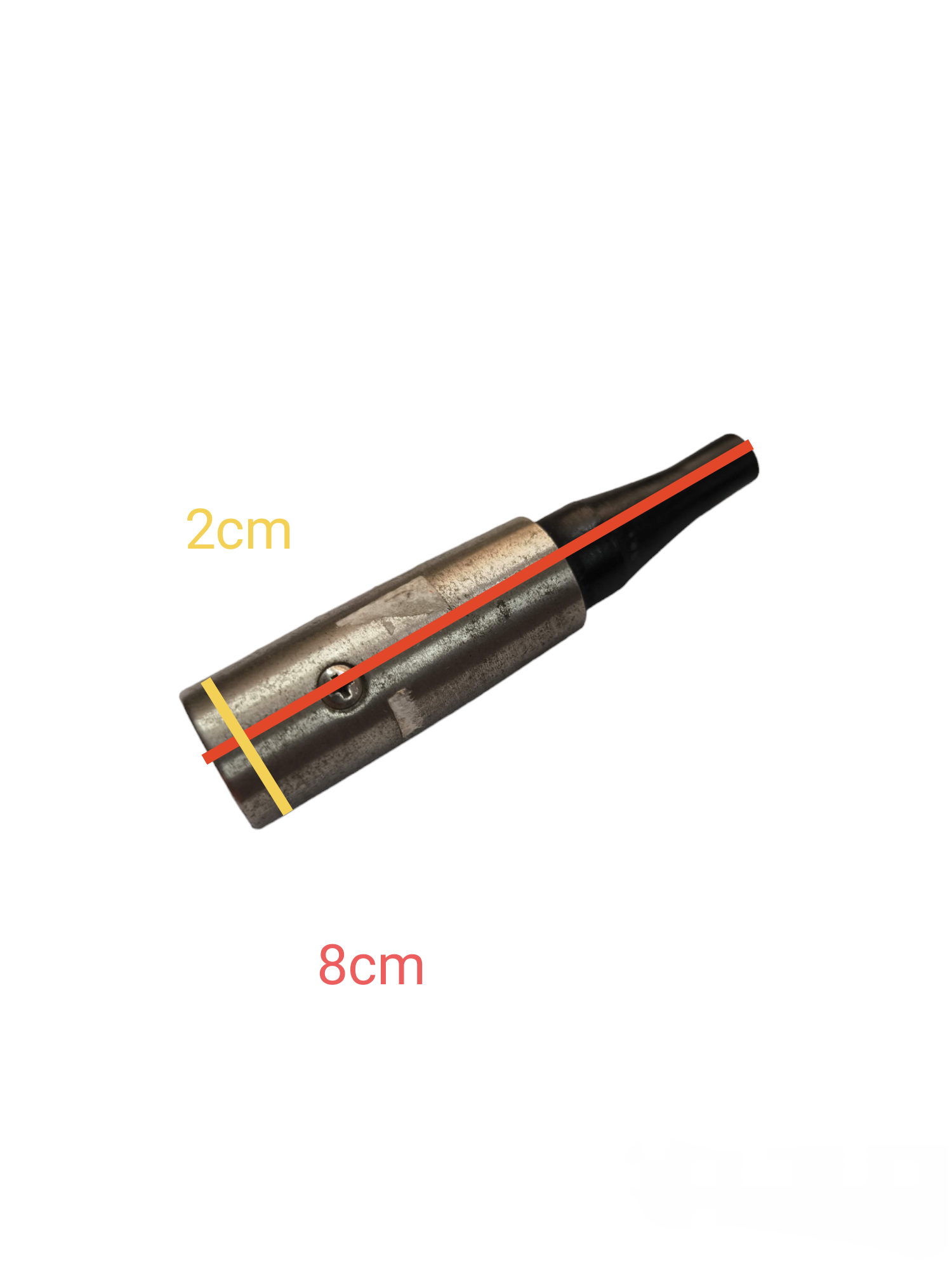 Shure Microphone Male Plug accessory with metal casing and black grip measuring 8 cm by 2 cm