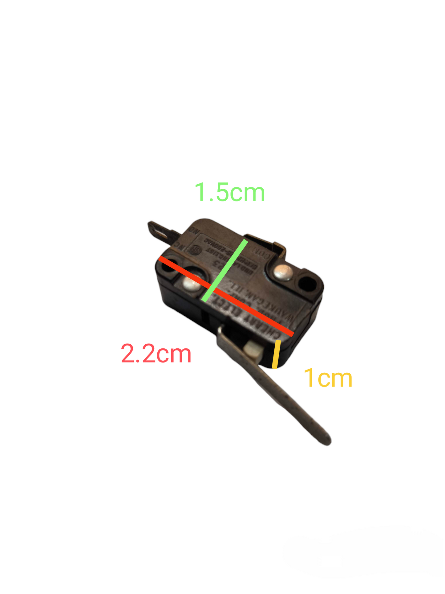 Microswitch 1NO 2A 250V small black electrical switch with metal lever for power points and plugs