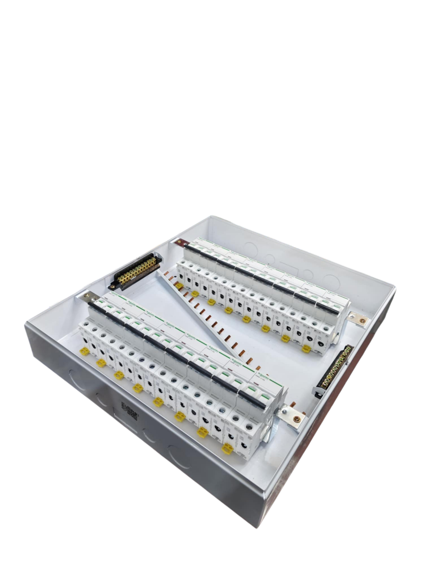 Schneider and ZY Panel Board 50A 2 Pole Main Miniature electrical circuitry part in white casing