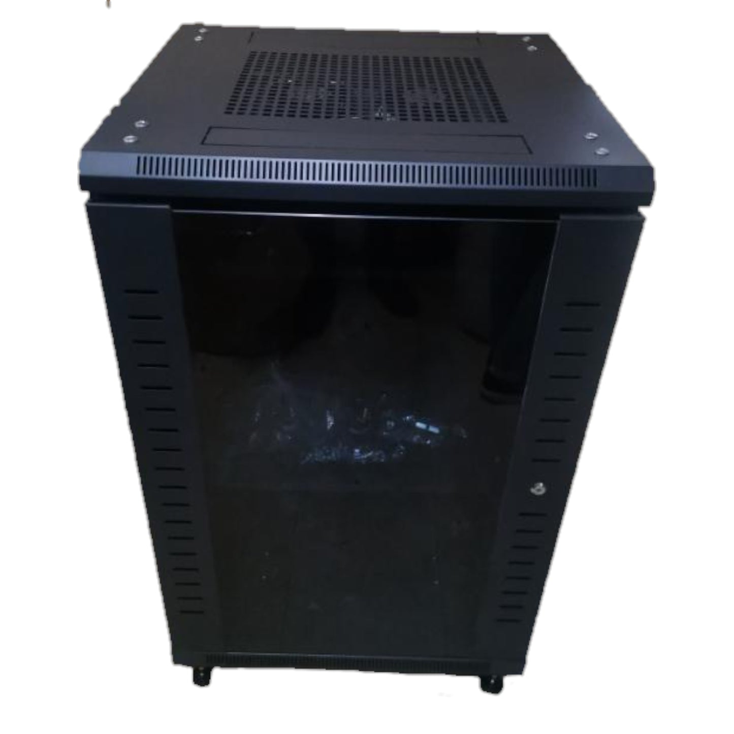 Black network cabinet on a white background Data Cabinet 18U Server Rack Network Cabinet with Glass Door 90cm x 60cm x 60cm