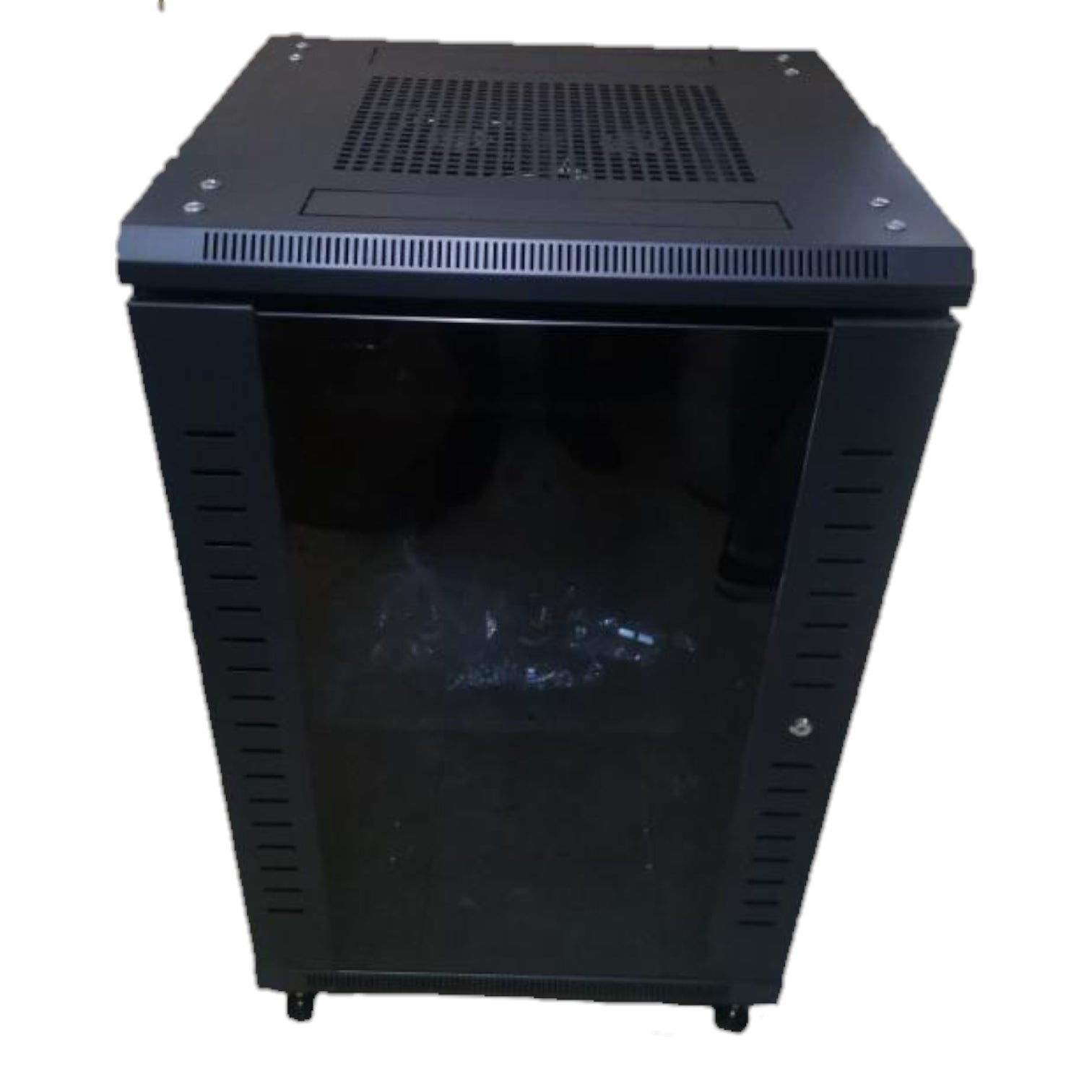 Black network cabinet on a white background Data Cabinet 18U Server Rack Network Cabinet with Glass Door 90cm x 60cm x 60cm