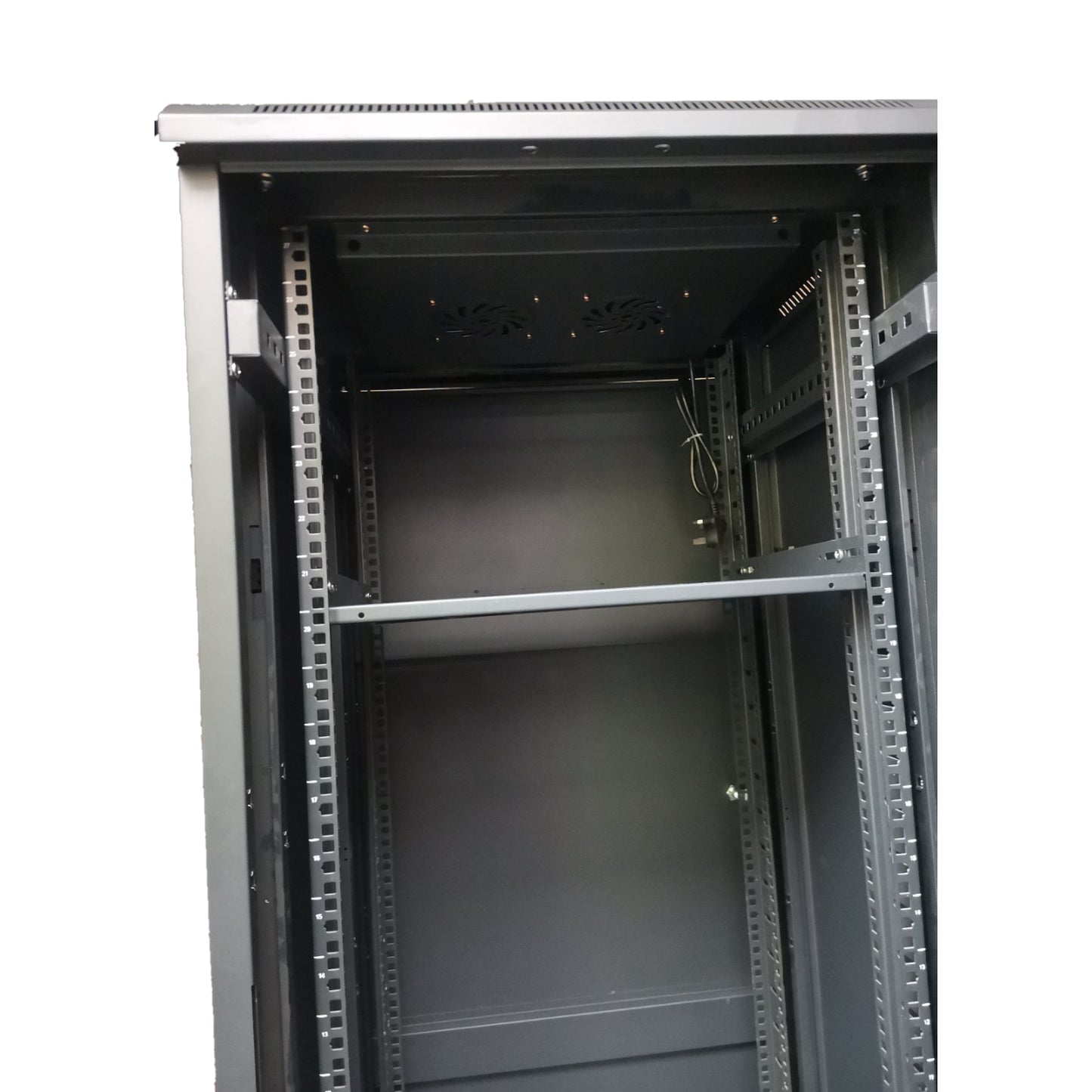 Empty metal server cabinet on a white background Data Cabinet 18U Server Rack Network Cabinet with Glass Door 90cm x 60cm x 60cm
