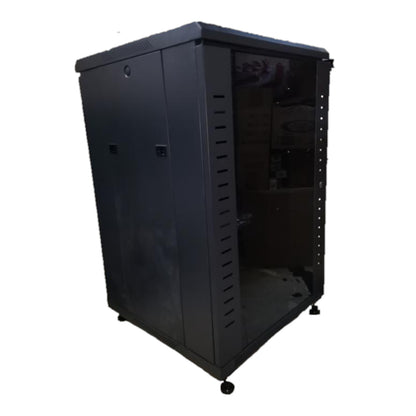 Black server cabinet on a white background Data Cabinet 18U Server Rack Network Cabinet with Glass Door 90cm x 60cm x 60cm