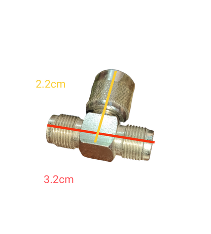 Local vendor metal TNC T Type Connector with threaded ends measuring 3.2 cm by 2.2 cm for electrical circuitry