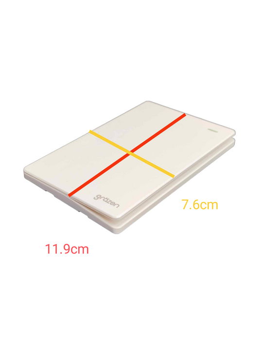Grazen 1 gang 3 way switch with plate in white, measuring 11.9cm by 7.6cm for easy installation