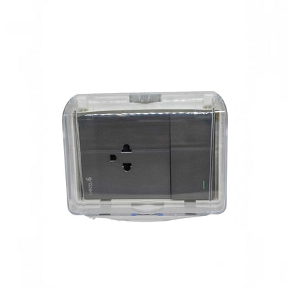 Grazen Weatherproof Plate Cover with 1 Gang Universal Outlet with Ground and 1 Way Switch 16A 220V WC-019-W + GW-007