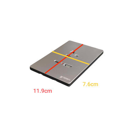 A rectangular metal mounting plate or tray shown on a plain white background, with red and yellow measurement lines and text indicating dimensions 11.9cm and 7.