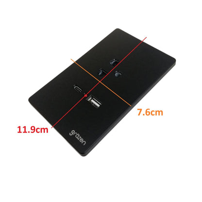 Grazen 1 Gang Universal Outlet with 2100mAh 5V DC USB-C and 2100mAh 5V DC USB-A Outlet and Plate Cover GW-014 Black
