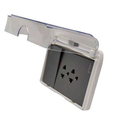 Grazen Weatherproof Cover with 1 Gang 1 Way Device with 2 Gang Universal Outlet with Ground 16A 220V WC-019-W+GW-008