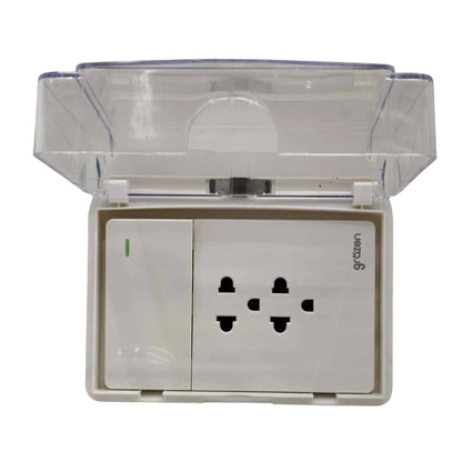 Grazen Weatherproof Cover with 1 Gang 1 Way Device with 2 Gang Universal Outlet with Ground 16A 220V WC-019-W+GW-008