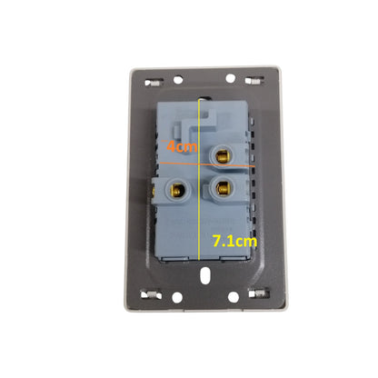 A gray electrical wall switch module with dimension markings showing 4cm width and 7.1cm height on a white background.