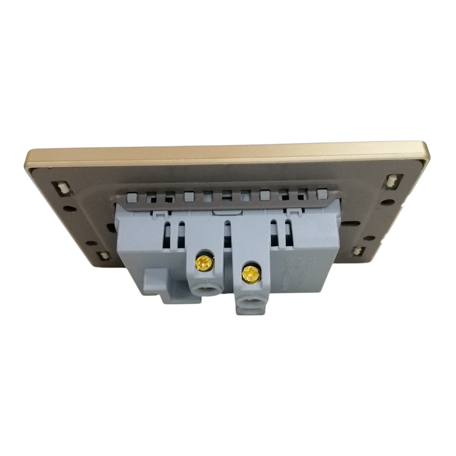 A replacement electronic module or connector plate with a gold-toned metal base and a gray plastic connector housing with two gold screw terminals, shown on a plain white background.