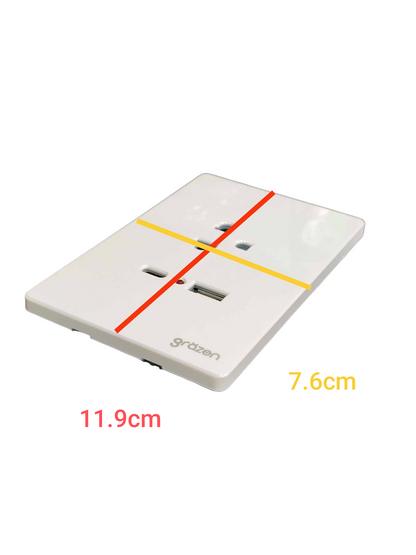 Grazen 2 gang outlet with USB-C and USB-A in white with compact design and clear dimensions