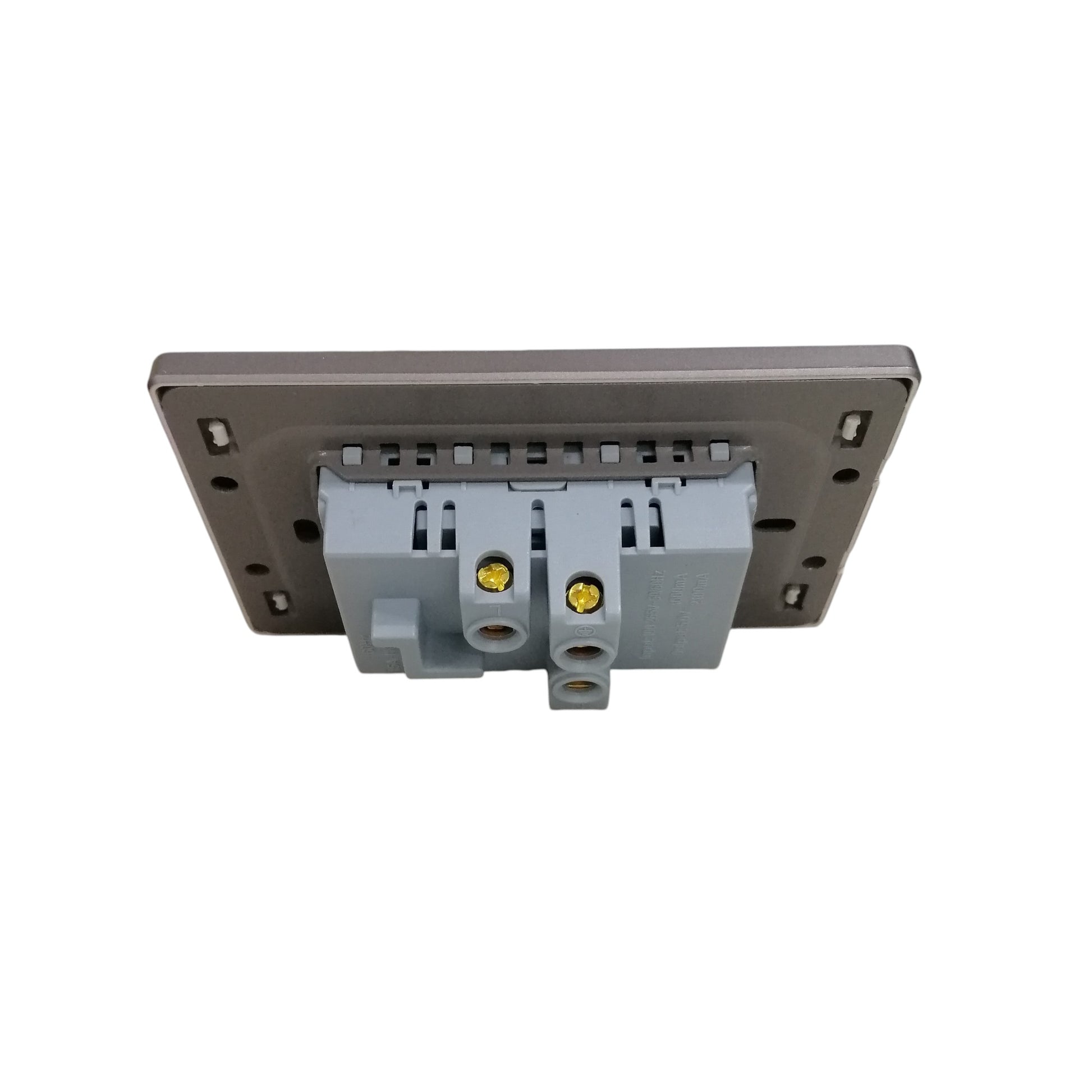 Grazen 2 gang outlet with USB-C and USB-A showing back view and wiring terminals