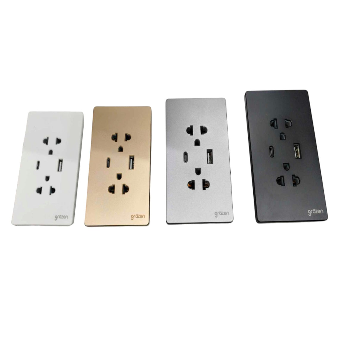 Grazen 2 Gang Outlet with USB-C 2100mAh Gra5VDC and USB-A 2100mAh 5VDC Outlet with Plate Cover GW-015 Black