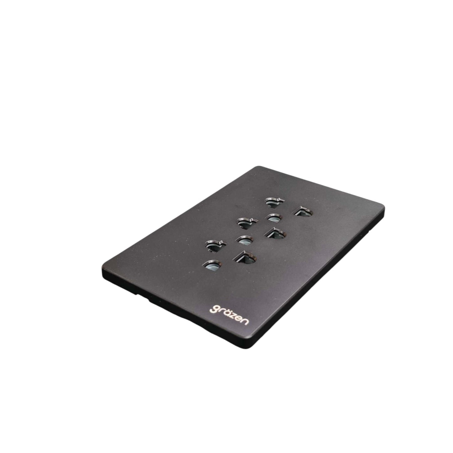 A black rectangular mounting plate with multiple screw holes and the 'grzben' brand name printed in white near the bottom edge, shown on a plain white background.