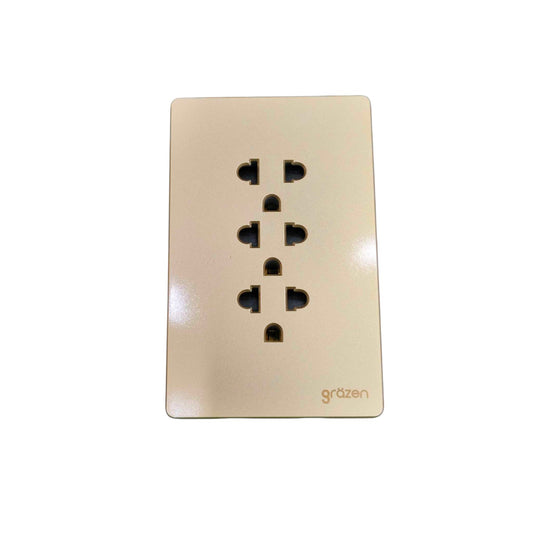 Grazen 3 Gang Universal Outlet with Ground 16A 220V Available in Gold, Black, Gray and White